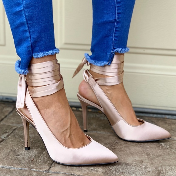 Petal Blush Slingback Pointed Toe Lace Up Pump - Picture 2 of 6